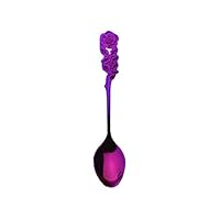 tianxiangjiaju Stainless Steel Spoon Rose Design Durable Rust-proof Coffee Sugar Tea Stirring Spoon Purple
