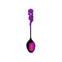 tianxiangjiaju Stainless Steel Spoon Rose Design Durable Rust-proof Coffee Sugar Tea Stirring Spoon Purple