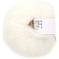 Popular Soft Mohair Knitting Angora Wool Yarn for DIY Knitting (with a Crochet)(White)