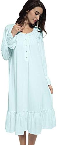 Mobisi Womens White Cotton Victorian Vintage Nightgown Long Sleeve Nightshirt Sleepdress