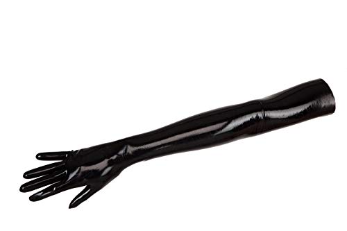 EXLATEX Women's Latex Black Long Gloves Fetish Outfits (Small, Black)