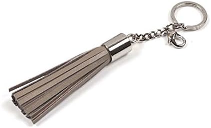 Tassel Keychain Key Rings Handbag Charm Fringe Purse Accessories Genuine Leather (Gray)