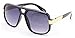 Classic Square Frame Plastic Flat Top Aviator with Metal Trimming Sunglasses (Gloss Black Gold, Black)