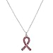 Lux Breast Cancer Awareness Never Give Up Pave Crystal Bow Pendant Pink Necklace