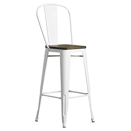 Rajtai Shree Metal Kitchen/Bar/Cafe/Garden Chair with Wooden Seating Top (White)