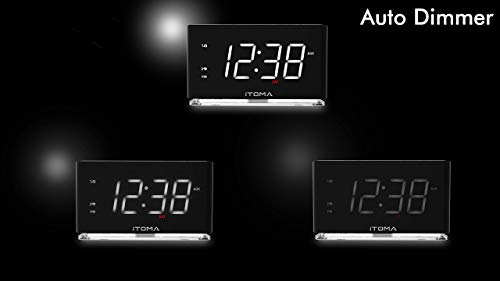 iTOMA Alarm Clock Radio, Digital FM Radio, Dual Alarm, Cell Phone USB Charge Port, Night Light, Auto & Manual Dimmer, Snooze, Sleep Timer,Battery Backup (CKS507)