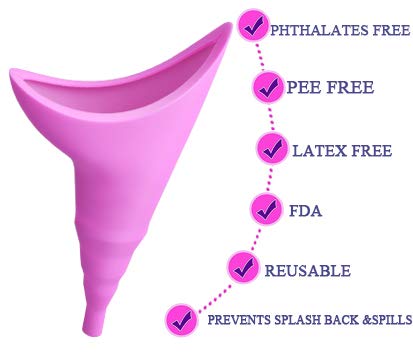 Female Urination Device - Portable Foolproof Urinal Allows Women to Pee Standing Up, No Mess, No Stress, Reusable, Compact, Lightweight Womens Pee Funnel for Outdoor Activities -with Drawstring Bag