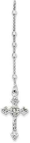 Sterling Silver Polished Rosary Necklace,16