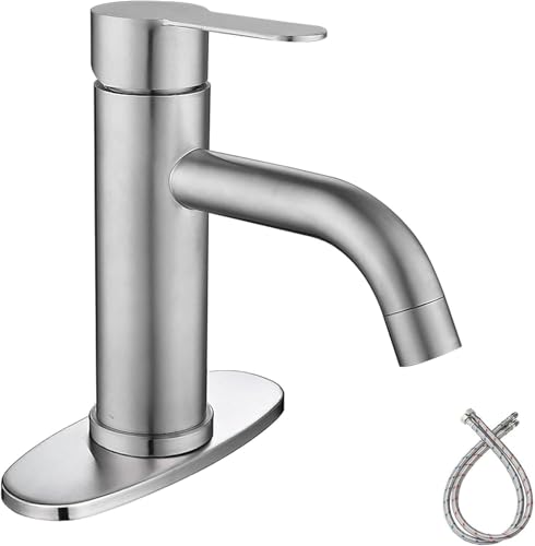 LKUWEE Llaves para Lavabo Baño, Mezcladora para Lavabo de Acero Inoxidable, Llave para Lavabo de Baño Agua Caliente y Fría Grifo con 2 Manguera