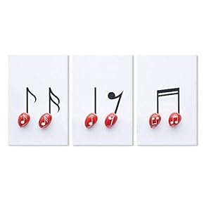 3 Panel Canvas Wall Art - Cherry Tomato with Music Notes - Giclee Print Gallery Wrap Modern Home Art Ready to Hang - 16"x24" x 3 Panels