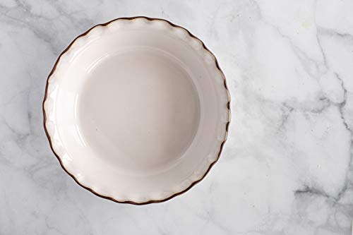 Jefferson Street Ceramics Artisan Stoneware Pie Dish- Fluted 9 inch Deep Dish Ceramic Pan for Baking- Modern Scratch Resistant Pottery Glaze - Large Handcrafted Plate - Made in USA (New England White) - Thumbnail 3