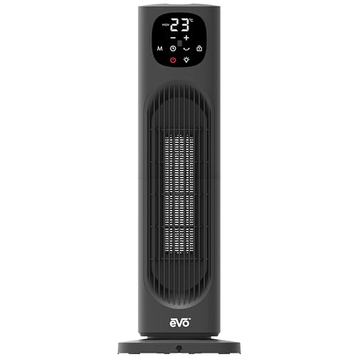 EVO Digital Tower Ceramic Heater (with Remote Control) – Automatically Conserves Energy, Tip Over Cutoff Switch, and Child Safety Lock
