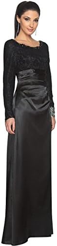 Artizara Maria Black Long Sleeve Silk Modest Formal Evening Gown Dress for Women