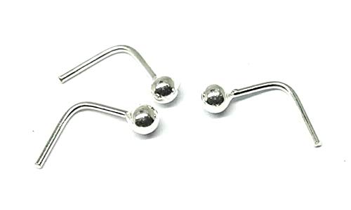 3 x 1.8mm Sterling Silver Ball L shape Nose Studs