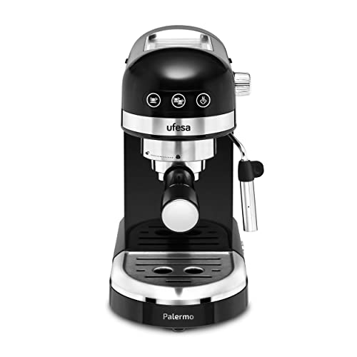 Ufesa Palermo, Espresso and Cappuccino Coffee Machine, Pressure 20 Bar, 1350 W, Touchscreen, Thermoblock System, Adjustable Vaporizer, Tank 1.4 L, Automatic Shutdown, Filter 1 or 2 Cups