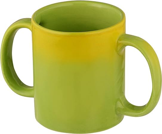 ANCIENTIMPEX Dual Handle Mug (2 Handled) Ceramic Drinking Mug for Secure Hold - 350 Ml, Green and Yellow Color