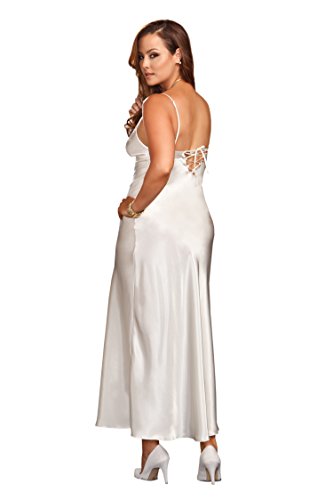 iCollection Women's Plus-Size Long Lace Trimmed Satin Gown, 3X Plus, White