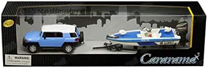 New DIECAST Toys CAR CARARAMA 1:43 Toyota FJ Cruiser (Blue/White) with Trailer and Speedboat (Blue/White) 48116