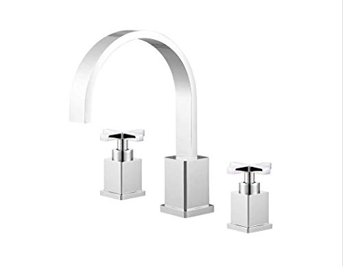 Etel Two Handle Widespread Bathroom Faucet, 3 Hole Widespread Bathroom Lavatory Sink Faucet, 8 Inch High Arc Cross Handle Roman Tub Faucet with Pop Up Drain Y6899 (Chrome)