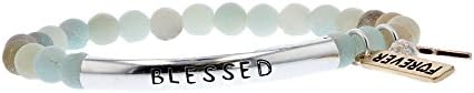 Story Women's Rustic Frosted Bead Stretch Message Bracelet (Blessed)