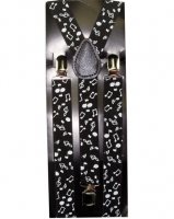 Outer Rebel Fashion Suspenders- Black with White Musical Notes