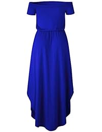 Vestido largo de verano con bolsillos y cintura alta, con hombros descubiertos, para dama