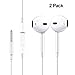 Earbuds Earphones Stereo Earphone Wired Noise Isolating Headphones with Mic and Remote Control for iPhone iPod iPad Samsung Android Smartphones Tablet Laptop 3.5mm [White] [2- PACK]