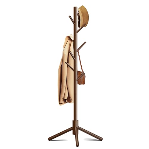 8-Hook Freestanding Coat Rack 3 Adjustable Heights Sturdy Brown
