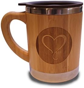 Bamboo Coffee Mug with Lid (11 oz.) Stainless-Steel Travel Drink Cup | Double-Walled Hot and Cold Temperature Retention | Natural Wood, Ecofriendly | Reusable Drinkware