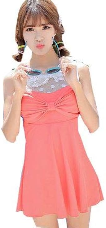 Amazon レディース 水着 お嬢様 リボン 丸襟 ワンピース M ピンク ワンピース 通販
