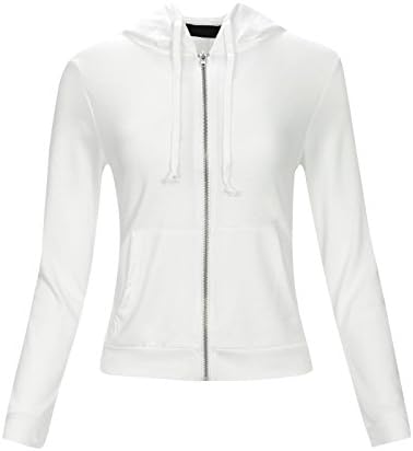 juellie Women's Lightweight Full Zip Up Soft French Terry Hoodie Sweater Jacket Offwhite S