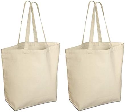 Aamoro Plain Big Organic Cotton Reusable Shopper Tote Bag (Pack of 2) 19x19 inch