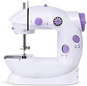 Portable Sewing, Tzsir Portable Sewing Double Speed Mini Sewing Machine White and Purple Design