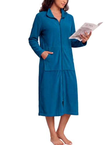 Viakeo Women's Zip-Up Robe, Long Sleeve Soft Fleece Housecoat with Pockets at Amazon