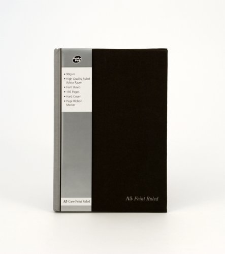 Pukka Pad Black Linen Casebound A5 Pad – Pack of 5 Hardback Notebooks with 192 Pages of 90GSM Paper with 8mm Lines and Margin – 21 x 14.8cm, Black