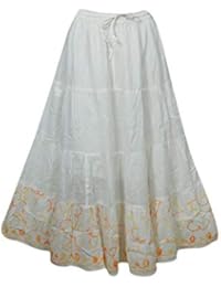 Women's Gypsy Maxi Skirt White Cotton Gauze Boho Hippie Skirts M