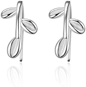 Amaer 925 Sterling Silver Olive Leaves Drop Earrings for Women Teen Simple Earrings (Cute Leaves 1)