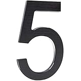 8 Inch Modern House Numbers- Premium Aluminum Floating Home Address Number with Elegant & Sophisticated Brushed Finish, Black, Number 5