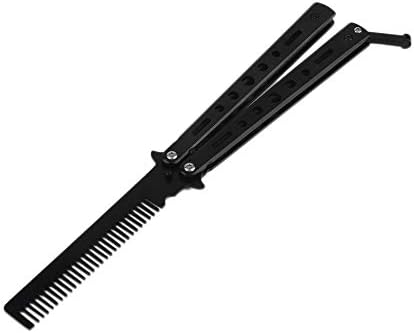 Professional Training Salon Stainless Steel Folding Practice Training Butterfly Style Comb Hand Tool - Black