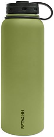 Fifty/Fifty Olive Vacuum-Insulated Stainless Steel Bottle with Wide Mouth - 40 oz. Capacity by FIFTY/FIFTY