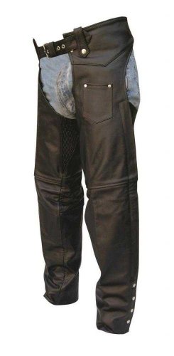 Unisex Traditional Lined Motorcycle Chaps w/ Spandex Thighs, Premium Cowhide Leather