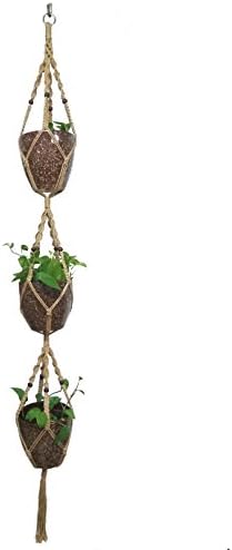 Macrame Plant Hanger & Holder, Hanging Planter 4 Legs Three Deck for Maximum 8 inch Pot Indoor Outdoor Hanging Planter Hemp Rope 88 Inch with Metal Ring
