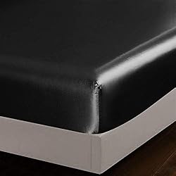 AiMay 6 Piece Satin Bedding Sheet Set King Black
