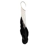 NOVMAY 1 Pcs Womens Elegance Tassel Feather Long Ear Wrap Charm Cuff Earring Non Pierced Drop Dangle Earrings for Women Girls (Black)