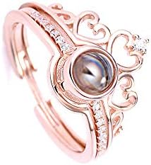 Personalized Crown Rhinestone Ring I Love You 100 Language Light Projection Ring