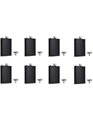 FF Elaine Black Flask Stainless Steel with Funnel,8 oz, Set of 8