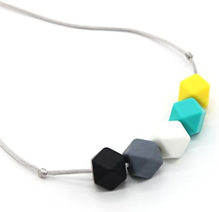 Deeyee Baby Silicone Teething Nursing Necklace Jewelry - BPA Free and FDA Approved - Sweet Cube (Black-Grey-White-Green-Yellow)