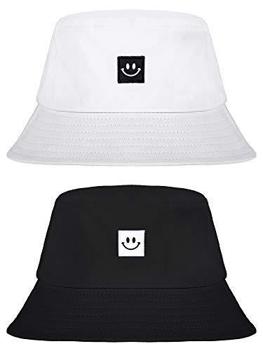 2 Stück Smiling Face Bucket Hüte Faltbare Strand Sonnenhüte Fisherman Hüte für Damen Herren – Bild 8