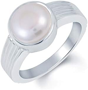 Certified 10.25 Ratti Natural Pearl Stone Round Shape Silver Plated Adjustable Metal Ring (Size -24 to 29)
