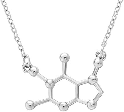 Caffeine Molecule Alike Cast Necklace For Chemistry and Science Lovers (Silver Tone)